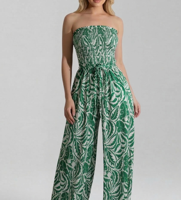 Damen-Jumpsuit mit schulterfreiem Ausschnitt und bedruckter Oberfläche