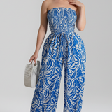 Damen-Jumpsuit mit strapless Dekolleté und bedruckter Oberfläche