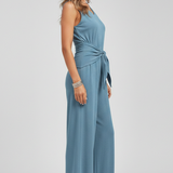 Damen-Jumpsuit mit V-Ausschnitt und Bindegürtel
