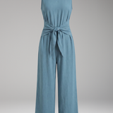 Damen-Jumpsuit mit V-Ausschnitt und Bindegürtel
