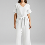 Damen-Jumpsuit mit V-Ausschnitt und Bindegürtel