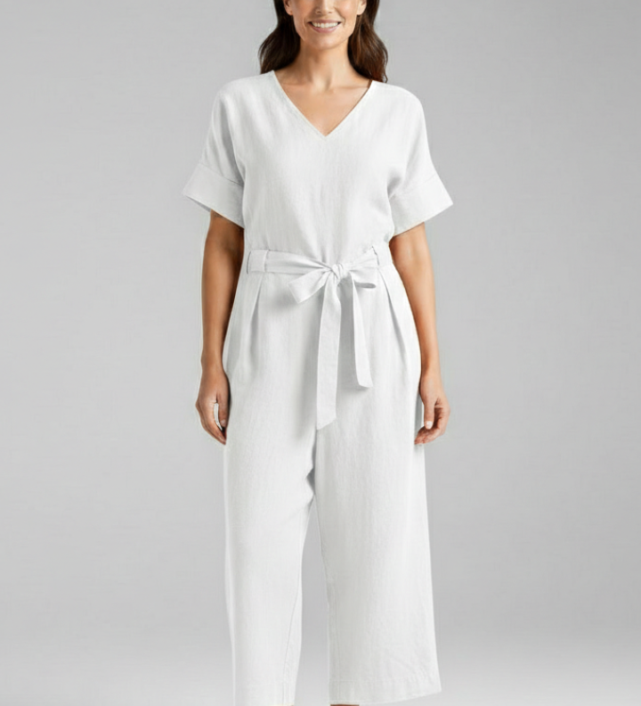 Damen-Jumpsuit mit V-Ausschnitt und Bindegürtel