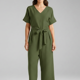 Damen-Jumpsuit mit V-Ausschnitt und Bindegürtel