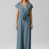 Damen-Jumpsuit mit V-Ausschnitt und gebundenem Bund