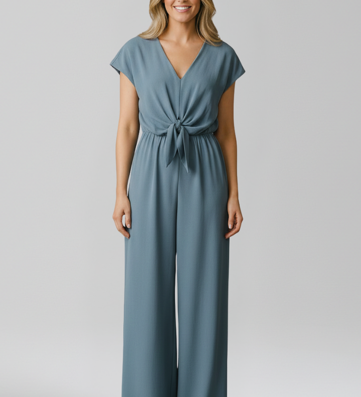 Damen-Jumpsuit mit V-Ausschnitt und gebundenem Bund