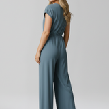 Damen-Jumpsuit mit V-Ausschnitt und gebundenem Bund