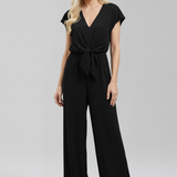Damen-Jumpsuit mit V-Ausschnitt und gebundenem Bund