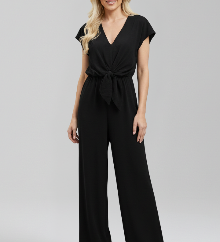 Damen-Jumpsuit mit V-Ausschnitt und gebundenem Bund