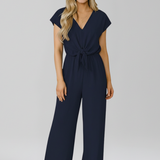 Damen-Jumpsuit mit V-Ausschnitt und gebundenem Bund