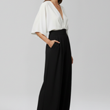 Damen-Jumpsuit mit V-Ausschnitt und weitem Bein