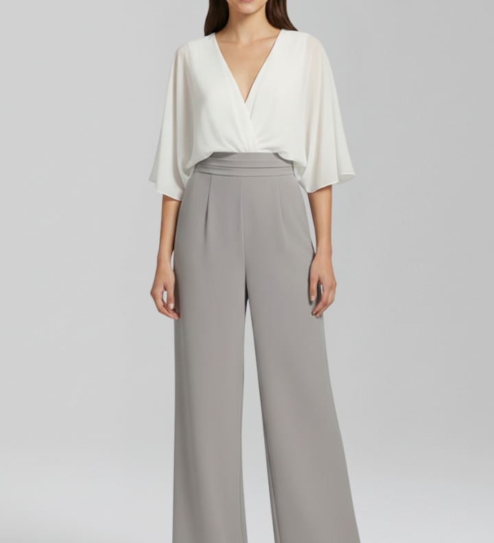 Damen-Jumpsuit mit V-Ausschnitt und weitem Bein