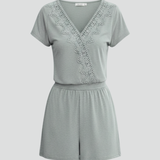 Damen Jumpsuit mit V-Ausschnitt und Häkel-Detail