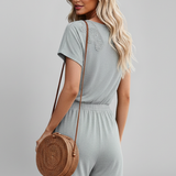 Damen Jumpsuit mit V-Ausschnitt und Häkel-Detail