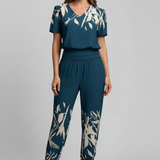 Damen-Jumpsuit mit V-Ausschnitt und elastischem Bund