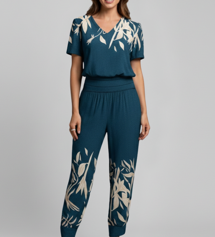 Damen-Jumpsuit mit V-Ausschnitt und elastischem Bund