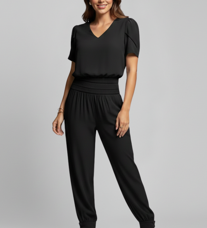 Damen-Jumpsuit mit V-Ausschnitt und elastischem Bund
