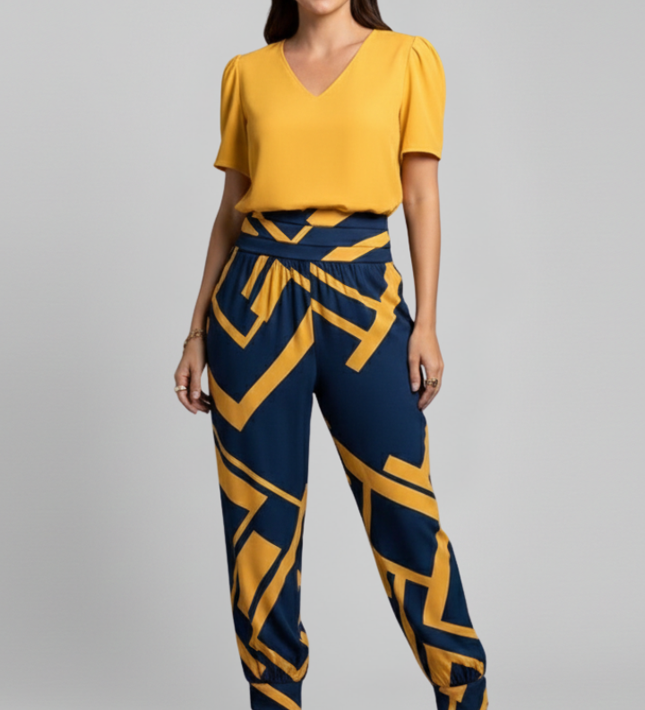 Damen-Jumpsuit mit V-Ausschnitt und elastischem Bund
