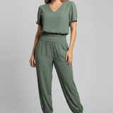 Damen-Jumpsuit mit V-Ausschnitt und elastischem Bund