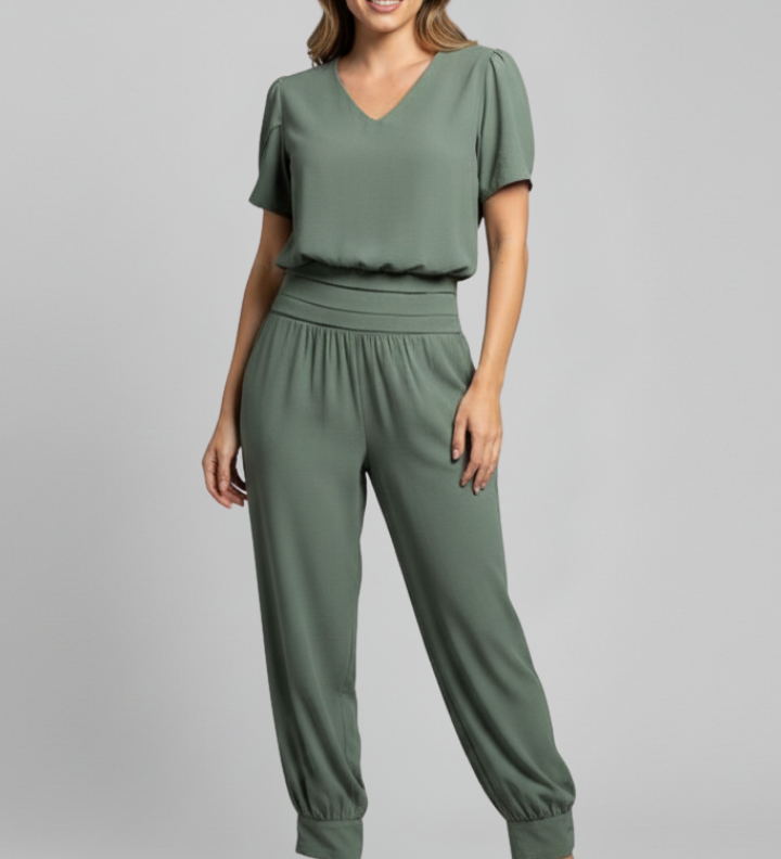 Damen-Jumpsuit mit V-Ausschnitt und elastischem Bund
