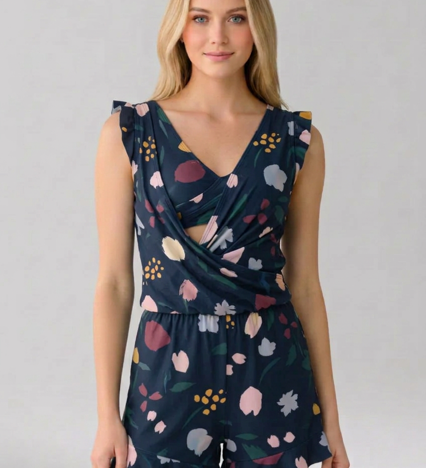 Damen-Jumpsuit mit V-Ausschnitt und floralem Muster
