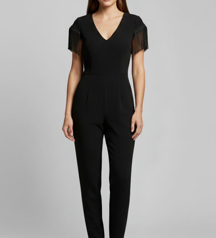 Damen-Jumpsuit mit V-Ausschnitt und Fransen-Schultern