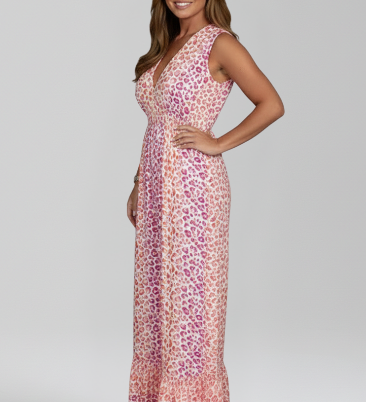 Damen-Jumpsuit mit V-Ausschnitt und bedruckter Oberfläche