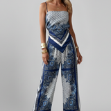 Damen-Jumpsuit mit V-Ausschnitt und bedruckter Oberfläche