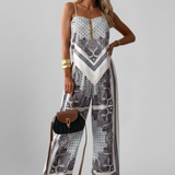 Damen-Jumpsuit mit V-Ausschnitt und bedruckter Oberfläche