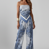 Damen-Jumpsuit mit V-Ausschnitt und bedruckter Oberfläche