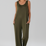 Damen-Jumpsuit mit V-Ausschnitt und seitlichen Taschen