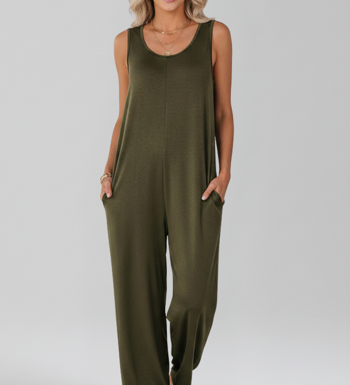 Damen-Jumpsuit mit V-Ausschnitt und seitlichen Taschen