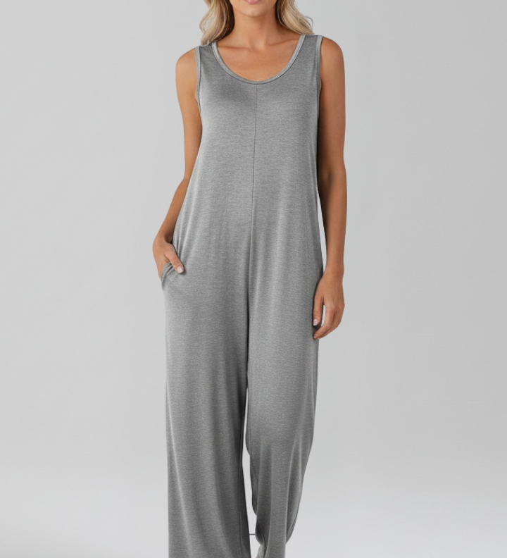Damen-Jumpsuit mit V-Ausschnitt und seitlichen Taschen