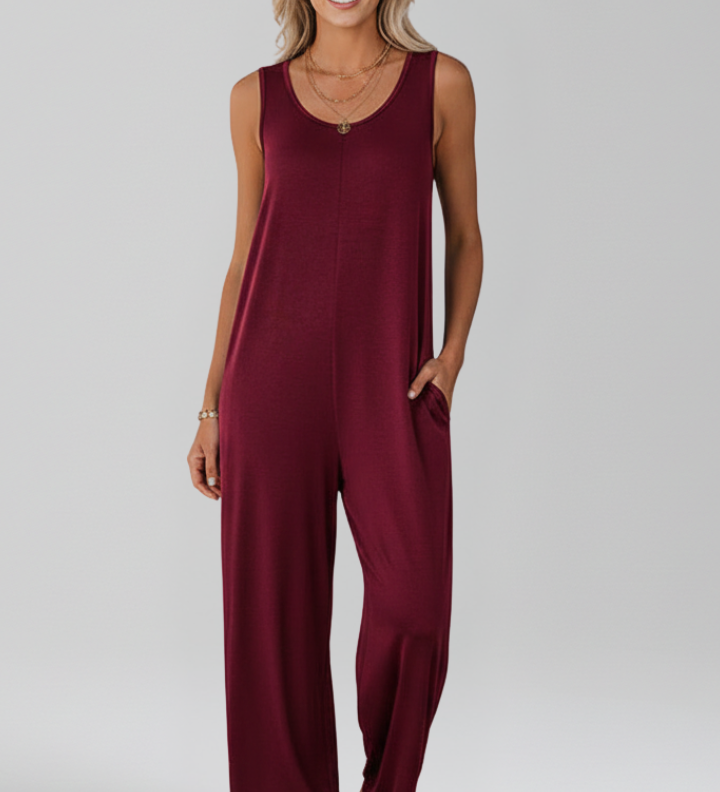 Damen-Jumpsuit mit V-Ausschnitt und seitlichen Taschen