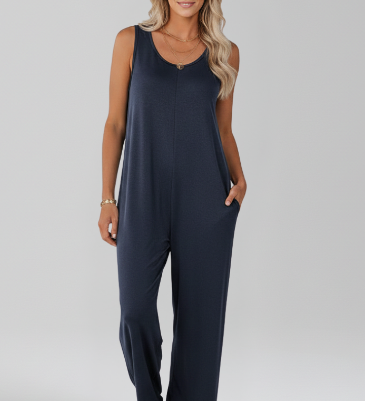 Damen-Jumpsuit mit V-Ausschnitt und seitlichen Taschen