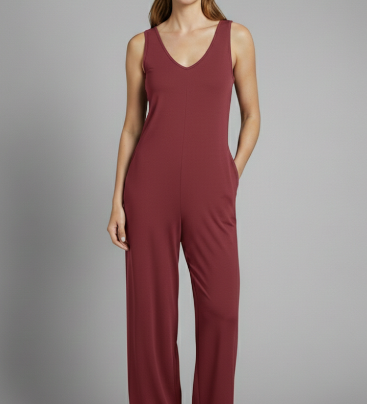 Damen-Jumpsuit mit V-Ausschnitt und ärmellosem Schnitt