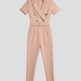 Damen-Jumpsuit mit V-Ausschnitt und gebundenem Taillengürtel