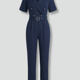 Damen-Jumpsuit mit V-Ausschnitt und gebundenem Taillengürtel