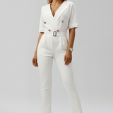 Damen-Jumpsuit mit V-Ausschnitt und gebundenem Taillengürtel