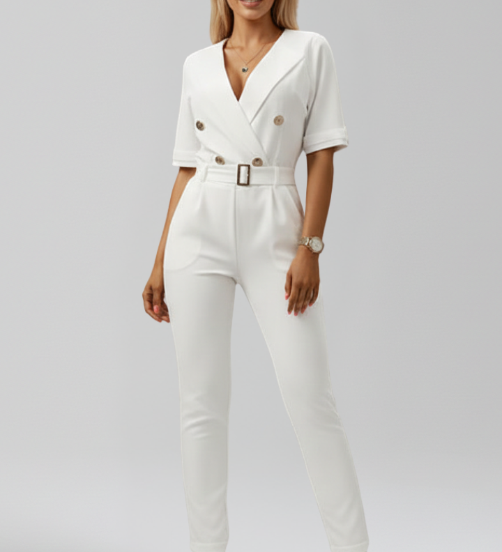 Damen-Jumpsuit mit V-Ausschnitt und gebundenem Taillengürtel