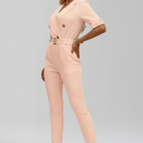 Damen-Jumpsuit mit V-Ausschnitt und gebundenem Taillengürtel