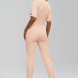 Damen-Jumpsuit mit V-Ausschnitt und gebundenem Taillengürtel