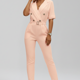 Damen-Jumpsuit mit V-Ausschnitt und gebundenem Taillengürtel