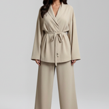 Damen-Jumpsuit mit V-Ausschnitt und Taillengürtel