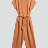 Damen-Jumpsuit mit V-Ausschnitt und Taillenband