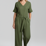 Damen-Jumpsuit mit V-Ausschnitt und Taillenschnürung