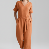Damen-Jumpsuit mit V-Ausschnitt und Taillenschnürung