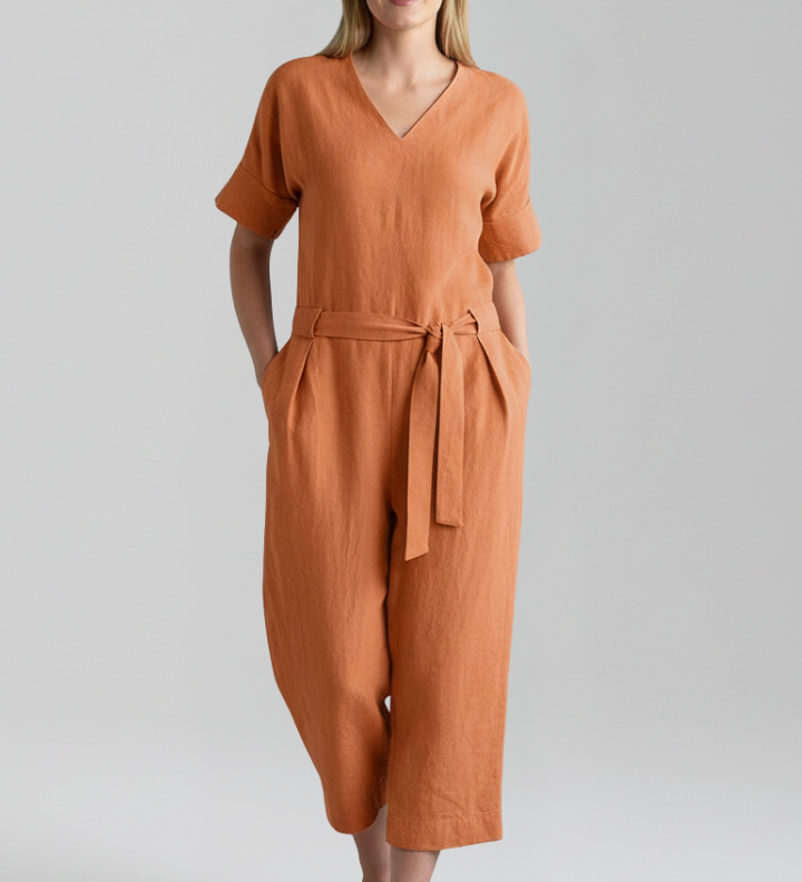 Damen-Jumpsuit mit V-Ausschnitt und Taillenschnürung