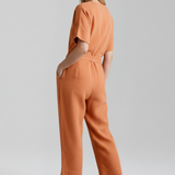 Damen-Jumpsuit mit V-Ausschnitt und Taillenschnürung