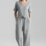 Damen-Jumpsuit mit V-Ausschnitt und Taillenband