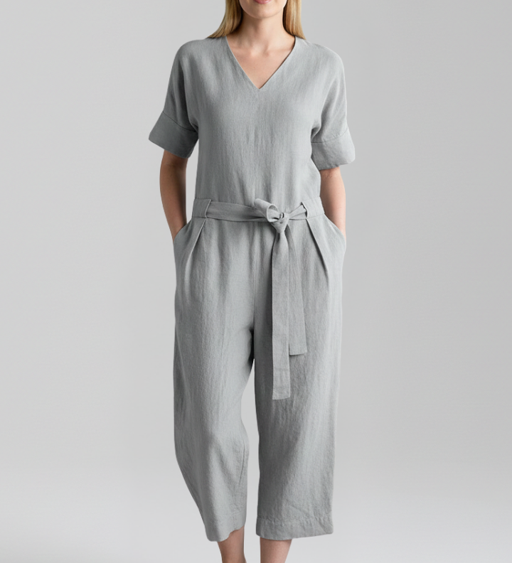 Damen-Jumpsuit mit V-Ausschnitt und Taillenband